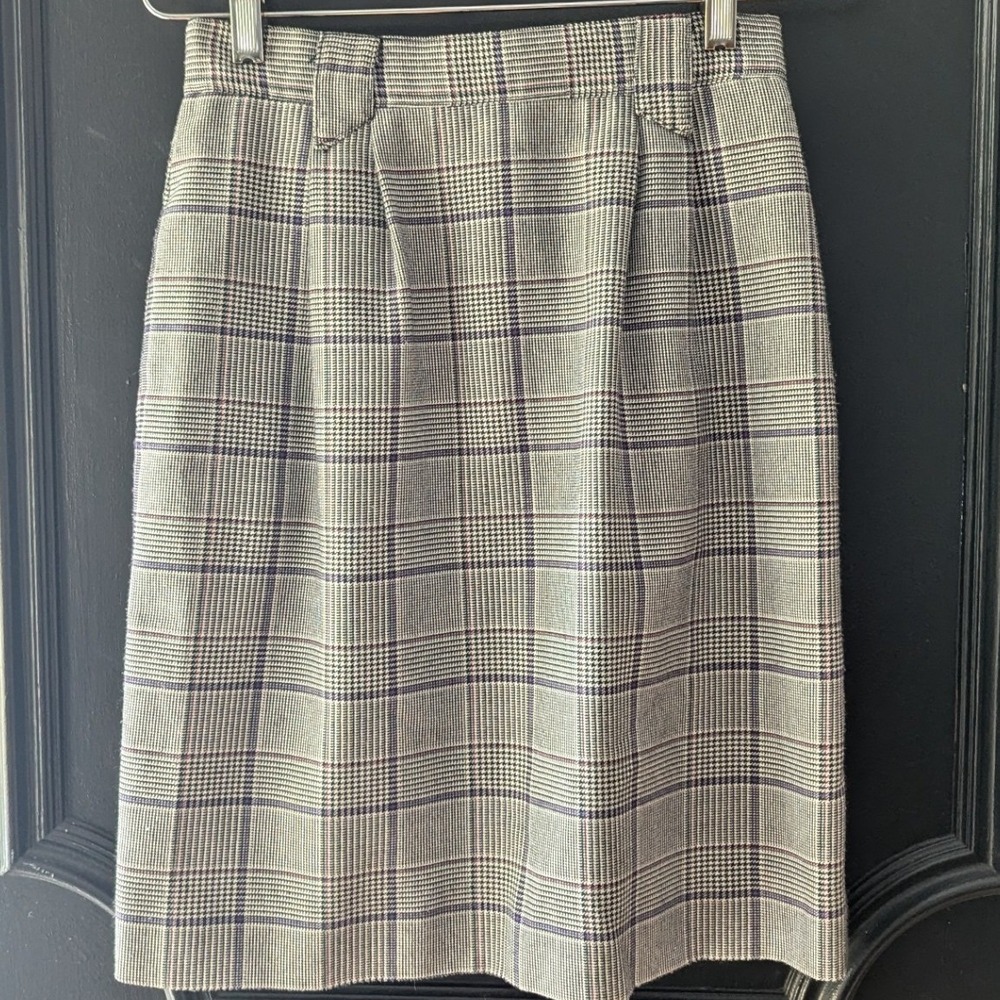 Vtg  90's Grey Blue Glen Plaid‎ Pencil Skirt High Waist Size 8 Office Pockets